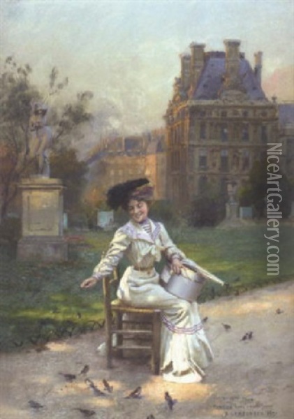 Elegante Au Chapeau Oil Painting - Basile Lemeunier