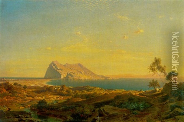 Gibraltar, Blick Auf Die Bucht Von Algeciras Und Den Felsen Oil Painting - Fritz Bamberger