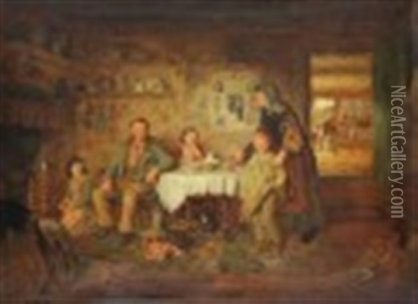 English Interior Scene Oil Painting - Robert W. Wright