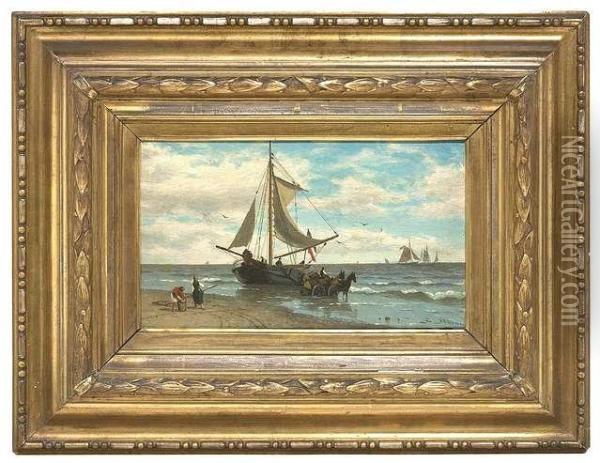 Unloading A Sailing-ship Oil Painting - Friedrich Sturm