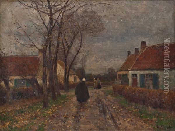 Herbstlicher Dorfweg Oil Painting - Eugen Kampf