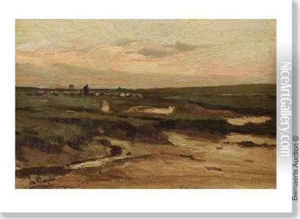 Bergere Aux Moutons Dans Les Dunes. Oil Painting - Isidore Meyers
