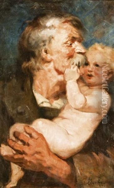 Nagypapa Unokajaval Oil Painting - Gyula Eder