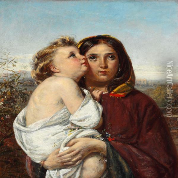 Italian Woman With A Fair-haired Child Oil Painting - Anna Maria Elisabeth Jerichau-Baumann