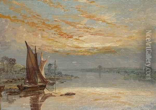 An Estuary At Sunset Oil Painting - William Joseph Caesar Julius Bond