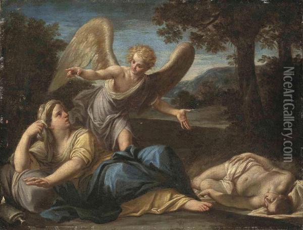 The Angel Appearing To Hagar And Ishmael Oil Painting - Marcantonio Franceschini
