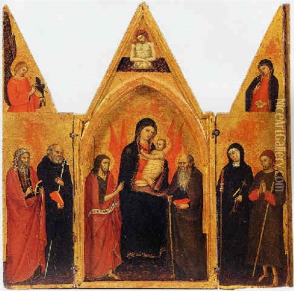 Madonna Col Bambino Tra San Giovanni Battista E Sant'antonio Abate, Imago Pietatis Oil Painting - Pisan de Taddeo di Bartolo