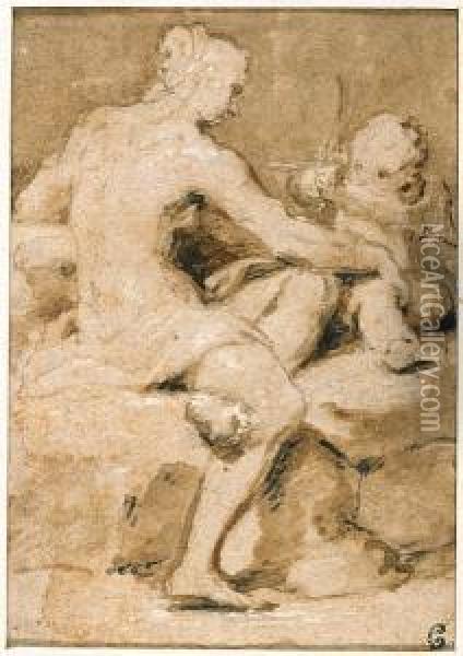 Venus And Cupid Oil Painting - Domenico Tintoretto