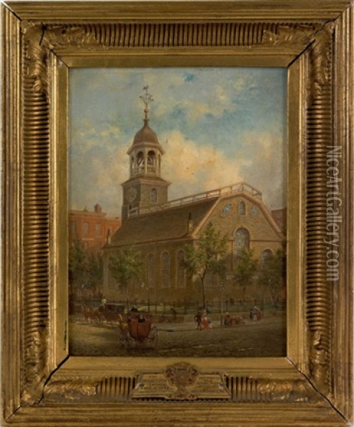 Street Scene Depicting The Middle Dutch Church On Nassau St. Ny Oil Painting - Edward Lamson Henry