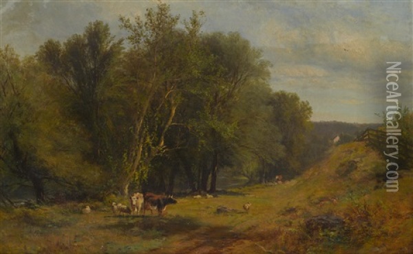 Livestock Near A River Oil Painting - James McDougal Hart