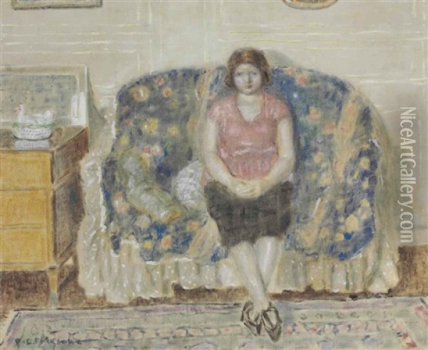 Woman In An Interior Oil Painting - Frederick Carl Frieseke