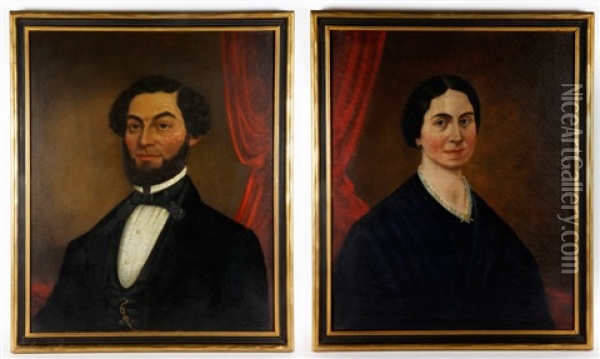 Portraits (pair) Oil Painting - William Sanford Mason
