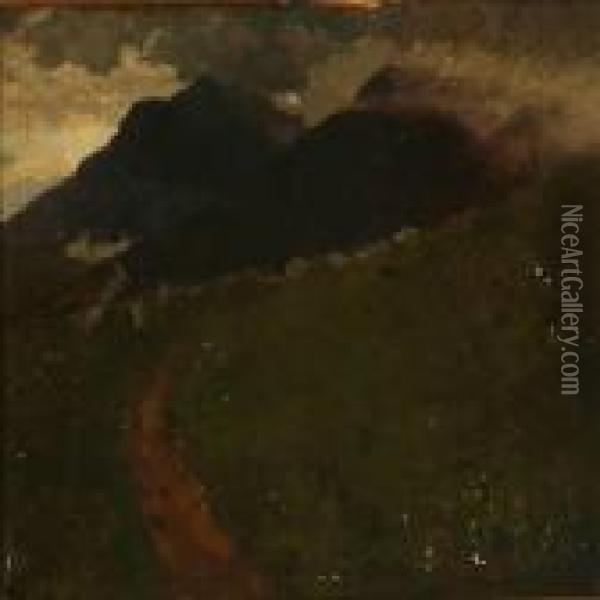 Norwegian Mountain Landscape Oil Painting - Bertha Wegmann