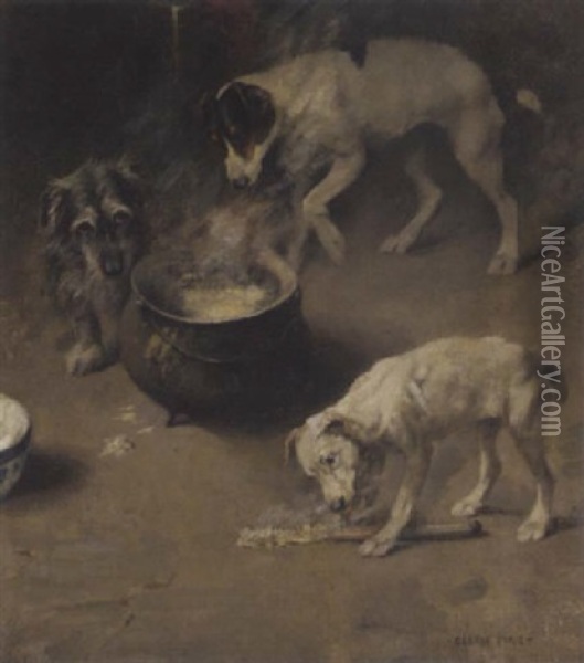 Three Dogs At A Cauldron Oil Painting - Sir George Pirie