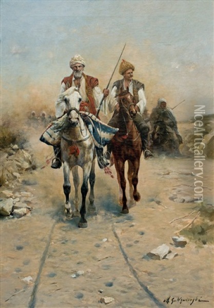 Desert Riders Oil Painting - Michael Gorstkin-Wywiorski