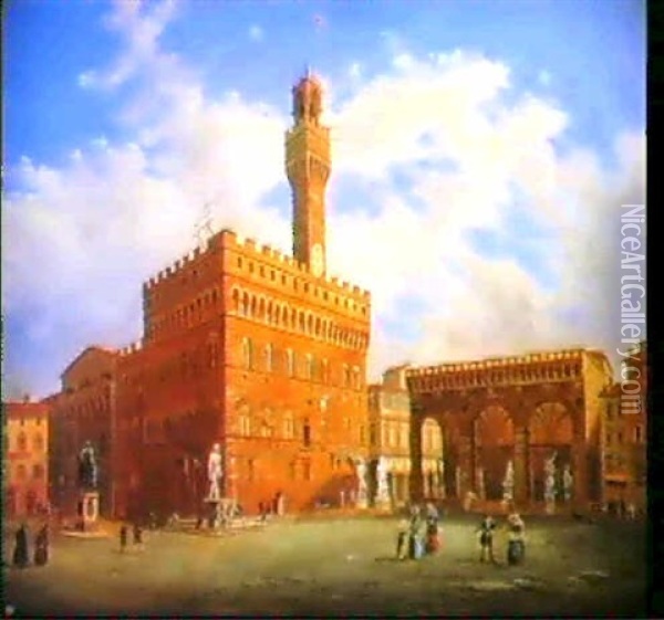 Piazza Della Signorina A Firenze Oil Painting - Teodoro Guglielmo Witting