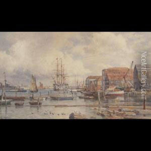 At The Quayside (portsmouth Harbour?) Oil Painting - Martin Snape