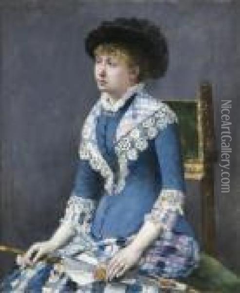 Portrait De Femme A L'ombrelle Oil Painting - Norbert Goeneutte