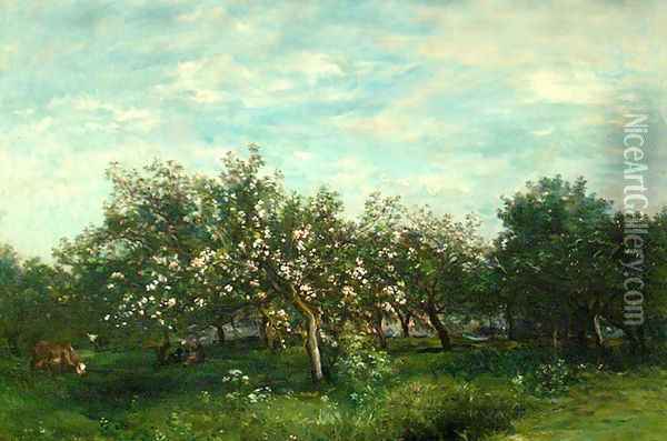 Apple Blossoms Oil Painting - Charles-Francois Daubigny