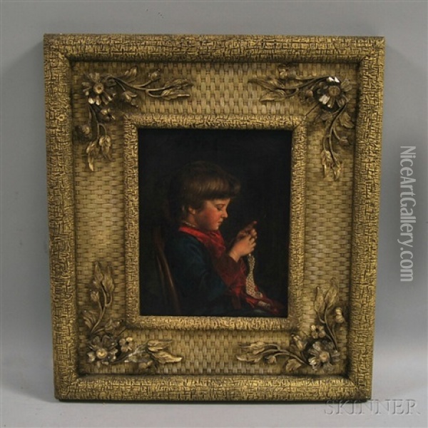 Young Girl Crocheting Oil Painting - John Donaghy