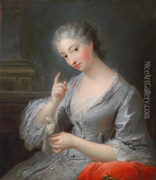 Portrat Der Jeanne-agnes Berthelot De Pleneuf, Marquise De Prie (collab. W/workshop) Oil Painting - Jean-Baptiste van Loo
