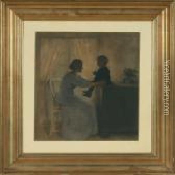 Interior With Mother And Son Oil Painting - Peder Vilhelm Ilsted