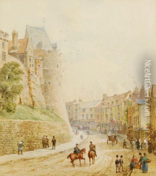 Street Scene In Old Windsor With Old Etonians Oil Painting - Louise Rayner