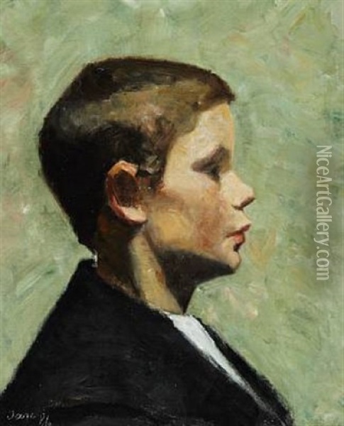Portrait Of A Little Boy Seen In Profile Oil Painting - Marie Kroyer