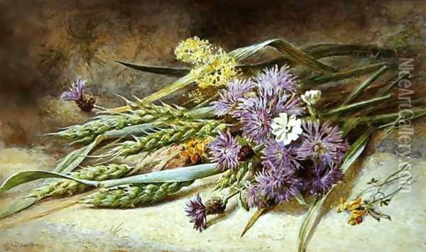 Green Wheat and Wild Flowers Oil Painting - Helen Cordelia Coleman Angell