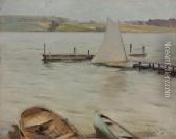 Boats Along The Shore Oil Painting - Irving Ramsay Wiles