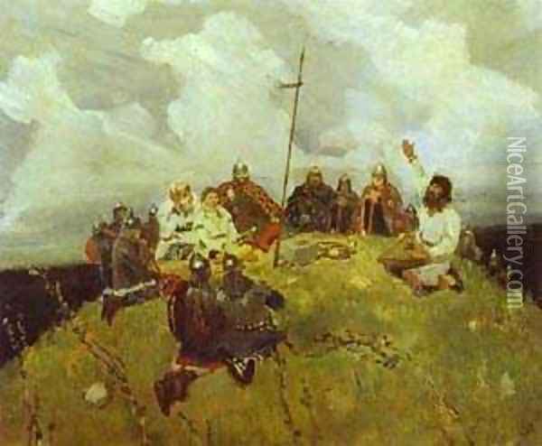 The Bard Bayan Sketch 1880 Oil Painting - Viktor Vasnetsov