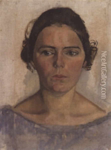 Damenportrat En Face Oil Painting - August Babberger
