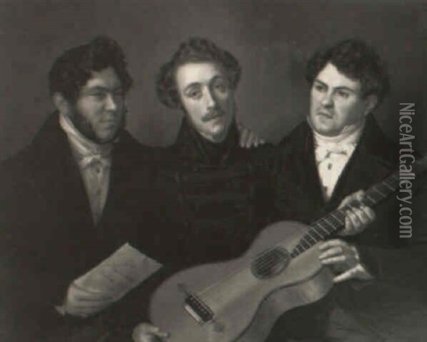 Three Men With A Guitar Oil Painting - Benjamin Orth