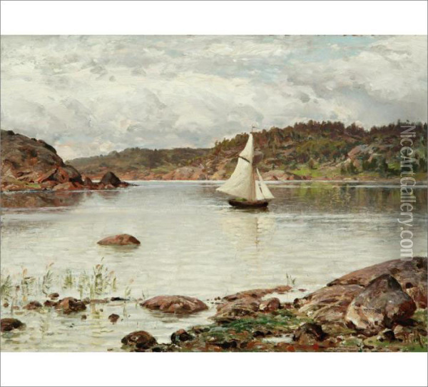 Sailboat In The Tammisaari Archipelago Oil Painting - Hjalmar (Magnus) Munsterhjelm