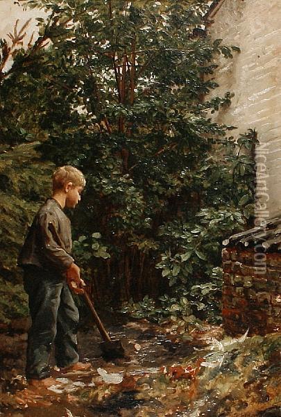 The Young Gardener Oil Painting - Georg Genschow