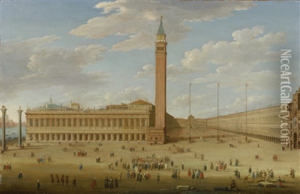 Venice, A View Of The Piazza San Marco With The Piazzetta Oil Painting - Hendrick Frans van Lint