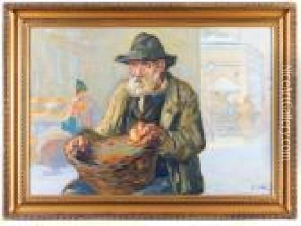 Sprzedawca Owocow Oil Painting - Erno Erb