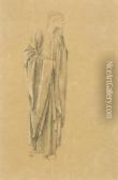 Study Of A Robed Figure For The Danae Oil Painting - Sir Edward Coley Burne-Jones