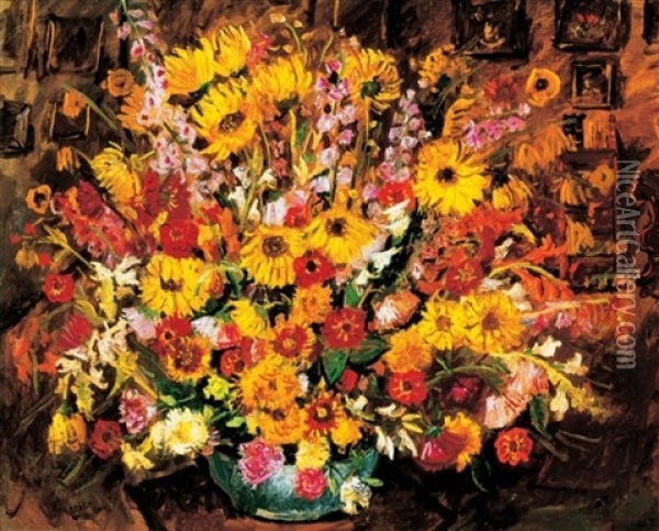 Viragcsendelet (still Life Of Flowers) Oil Painting - Andor Basch