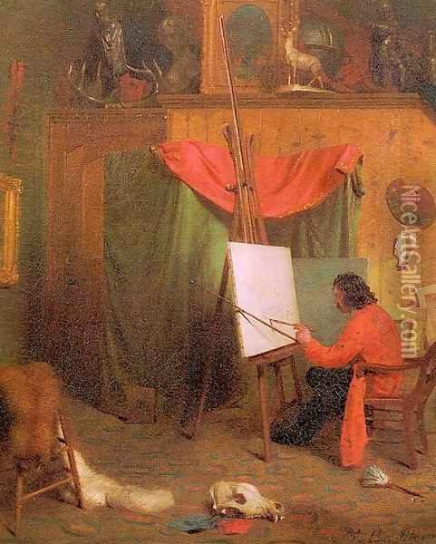 Self-Portrait in the Studio 1860s Oil Painting - William Holbrook Beard