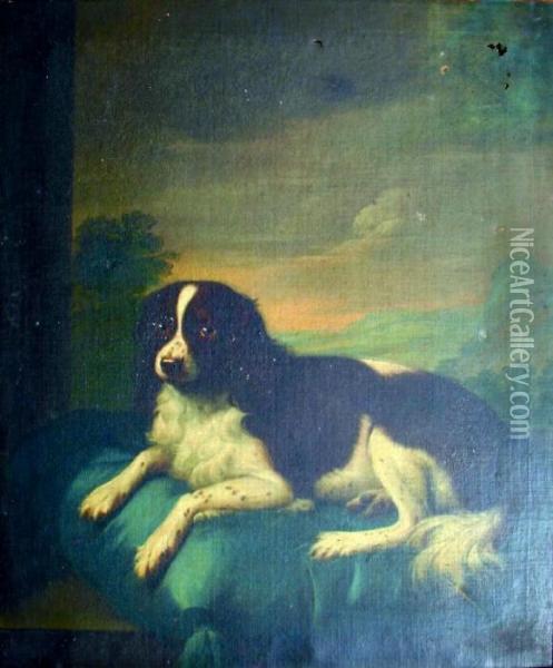 A Spaniel On A Cushion Oil Painting - John Wootton