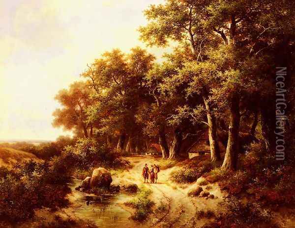 Woodland Travellers Oil Painting - Hendrik Pieter Koekkoek