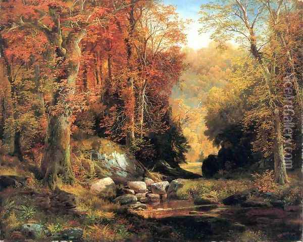 Cresheim Glen Wissahickon Autumn Oil Painting - Thomas Moran