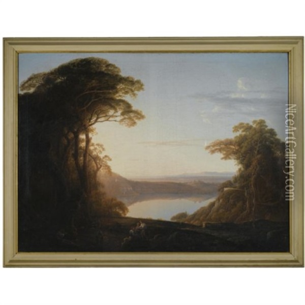 A View Of The Lake Of Nemi, Anciently Called Speculum Dianae, Near Rome Oil Painting - Jacob More