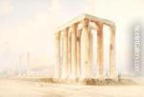 Temple Ofjupiter, 
Athens Oil Painting - Spyridon Scarvelli