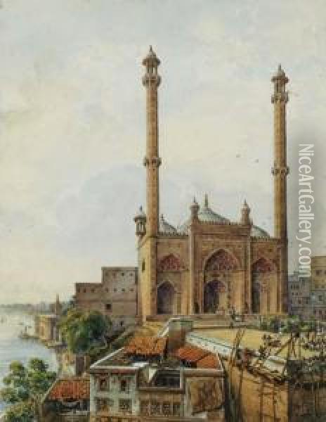 The Mosque At The Panchganga Ghat, Benares Oil Painting - James Prinsep