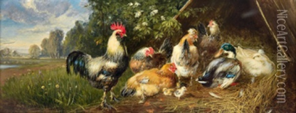 Der Stolze Hahn Oil Painting - Julius Scheuerer