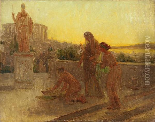 Antike Opferszene Mit Vestalin Bei Sonnenuntergang Oil Painting - Albert Charpentier