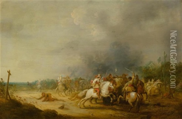 Equestrian Battle Oil Painting - Pieter Meulener
