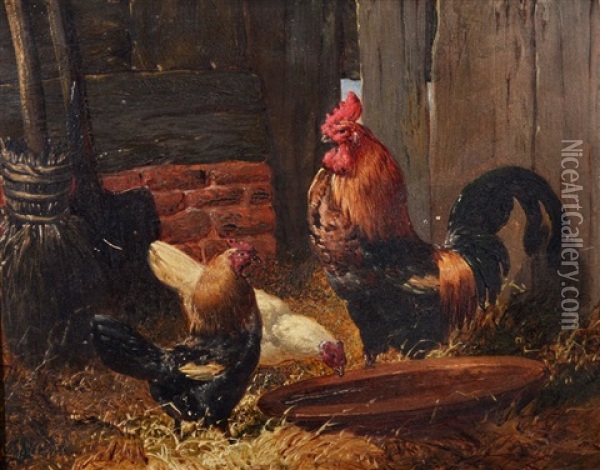 Chickens In A Barn Oil Painting - John Frederick Herring the Younger